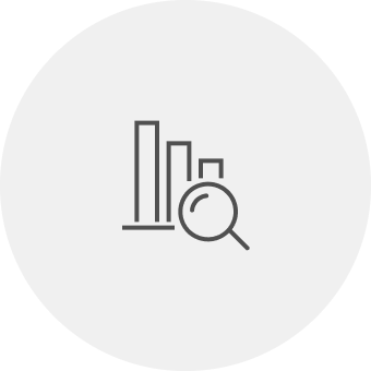 Magnifying glass and data chart icon representing Business Intelligence and Data Analytics