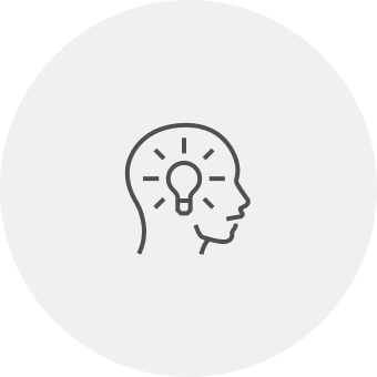 Profile of a head with a light bulb icon representing Design and Content Creation