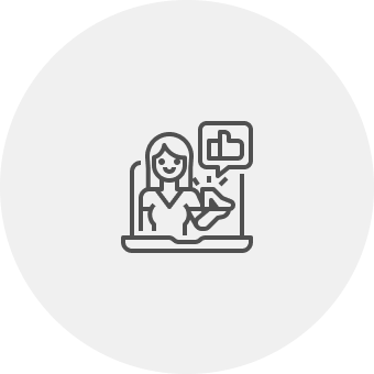 A person symbol with a laptop in the background and a thumbs-up icon representing Sales, Account Management, and Merchant Relationship