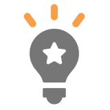 A light bulb with rays, symbolizing ideas, innovation, and creativity.